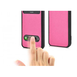 Etui cuir SMART FENETRE rose pour iPhone 5