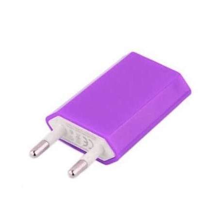 Mini chargeur mauve secteur  220V pour téléphones, tablettes ou lecteurs MP3