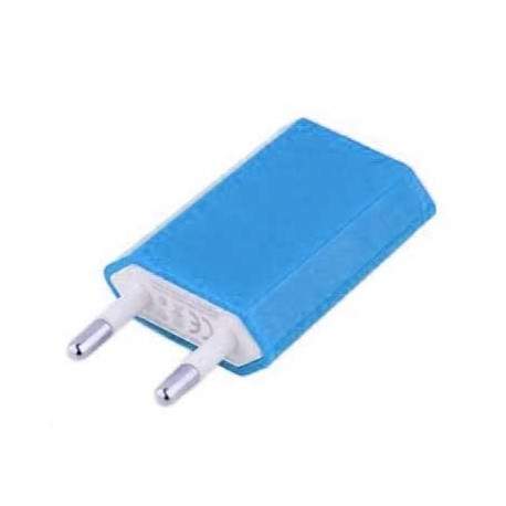 Mini chargeur bleu secteur  220V pour téléphones, tablettes ou lecteurs MP3