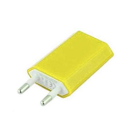 Mini chargeur jaune secteur  220V pour téléphones, tablettes ou lecteurs MP3
