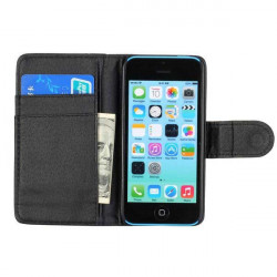 Etui cuir portefeuille noir pour iPhone 5C