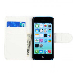 Etui cuir portefeuille blanc pour iPhone 5C