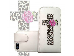 Etui cuir CROIX LEOPARD pour iPhone 5 et 5S