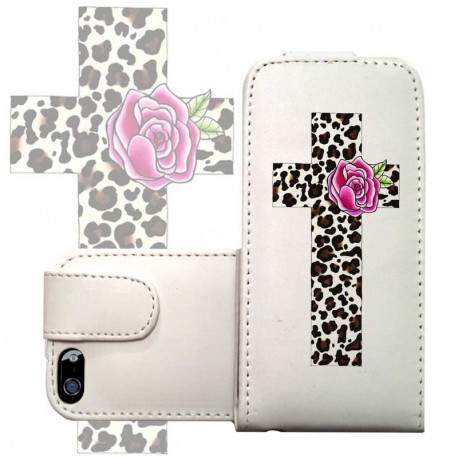 Etui cuir CROIX LEOPARD pour iPhone 5 et 5S