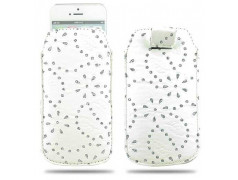Pochette cuir universelle STRASS blanche pour telephones et lecteurs mp3