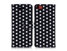 Etui cuir portefeuille POIS noir et blanc pour iPhone 5C
