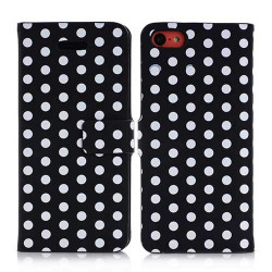 Etui cuir portefeuille POIS noir et blanc pour iPhone 5C