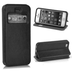 Etui cuir FENETRE noir pour iPhone 5 et 5S