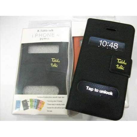 Etui cuir noir portefeuille TABLE TALK pour Iphone 4 et 4S