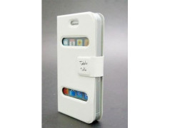 Etui cuir blanc portefeuille TABLE TALK pour Iphone 4 et 4S