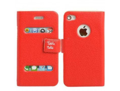 Etui cuir rouge portefeuille TABLE TALK pour Iphone 4 et 4S