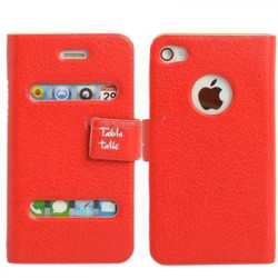 Etui cuir rouge portefeuille TABLE TALK pour Iphone 4 et 4S