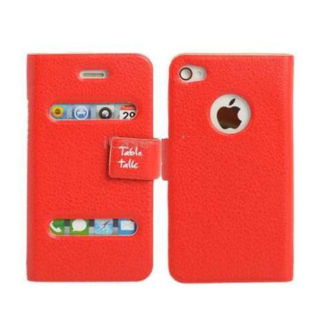 Etui cuir rouge portefeuille TABLE TALK pour Iphone 4 et 4S