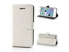 Etui cuir portefeuille CROCO blanc pour iPhone 5 et 5S