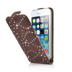 Etui cuir STRASS marron pour iPhone 5