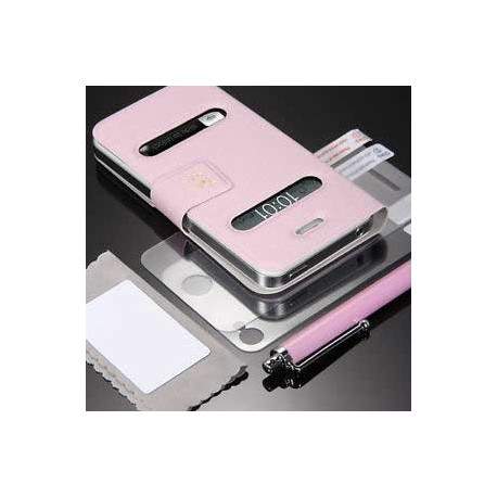 Etui cuir rose portefeuille TABLE TALK pour Iphone 4 et 4S