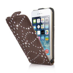 Etui cuir STRASS marron pour iPhone 5 et 5S