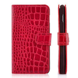 Etui portefeuille cuir rouge CROCO pour SAMSUNG GALAXY NOTE