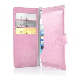 Etui cuir portefeuille rose pour iPhone 4, 5, 5S, 5C, 6 et SAMSUNG GALAXY S1, S2, S3, S4, S5