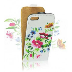 Etui cuir imprime FLEURS pour iPhone 5 et 5S