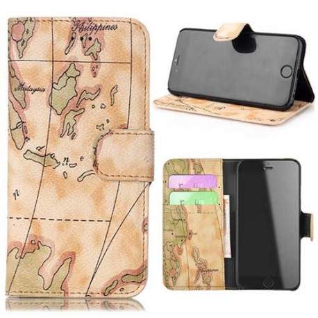 Etui cuir portefeuille WORLD MAP pour iPhone 6 ( 4.7 )