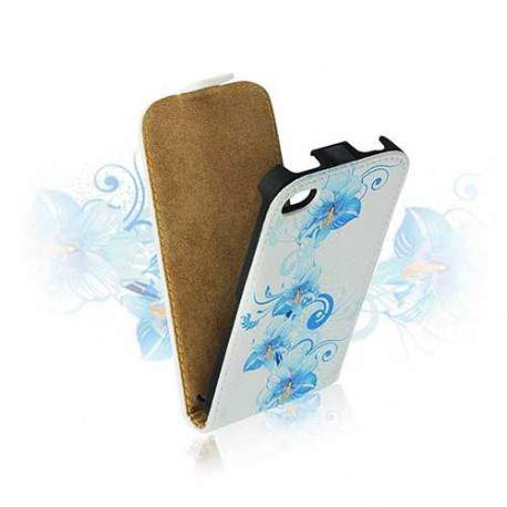 Etui cuir FLEUR BLEUE pour iPhone 4 et 4S