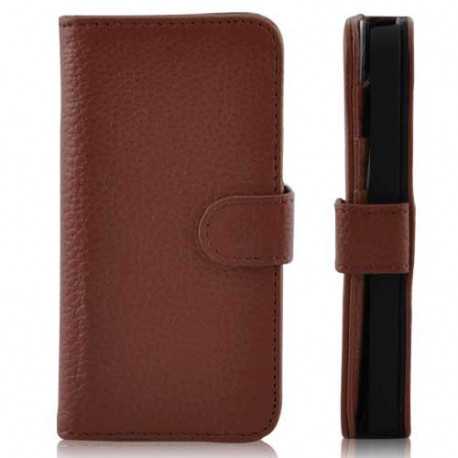 Etui cuir portefeuille marron pour iPhone 5 et 5S