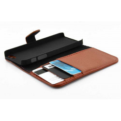 Etui cuir portefeuille marron pour iPhone 5 et 5S