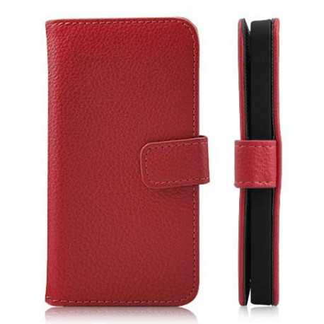 Etui cuir portefeuille rouge pour iPhone 5 et 5S