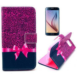 Etui cuir portefeuille NOEUD ROSE pour SAMSUNG GALAXY S6