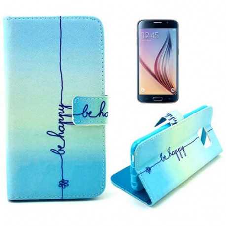 Etui cuir portefeuille BE HAPPY pour SAMSUNG GALAXY S6