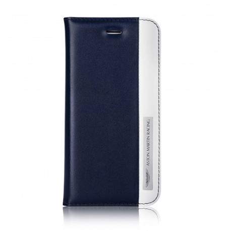 Etui cuir original portefeuille bleu marine et blanc ASTON MARTIN pour iPhone 6