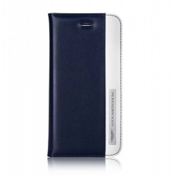 Etui cuir original portefeuille bleu marine et blanc ASTON MARTIN pour iPhone 6