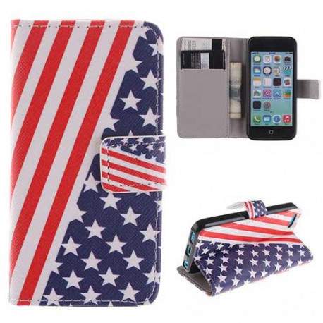 Etui cuir portefeuille USA pour iPhone 5C