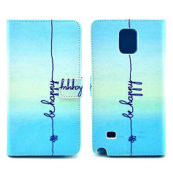 Etui cuir portefeuille BE HAPPY pour SAMSUNG GALAXY NOTE 4