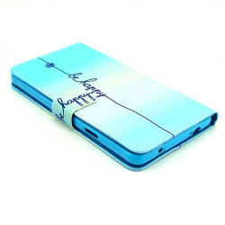 Etui cuir portefeuille BE HAPPY pour SAMSUNG GALAXY NOTE 4