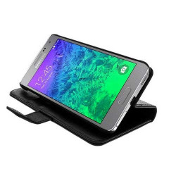 Housse Etui cuir Folio noir Samsung Galaxy Alpha