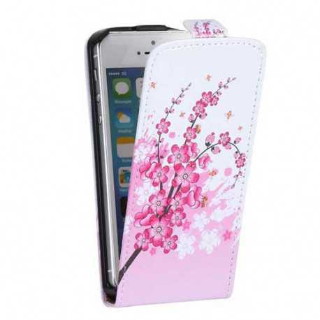 Etui cuir a rabat FLEURS ROSES pour Iphone 5 et 5S