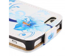 Etui cuir a rabat FLEURS BLEUES pour Iphone 5 et 5S