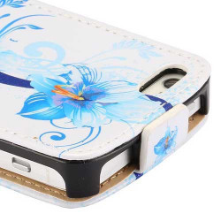 Etui cuir a rabat FLEURS BLEUES pour Iphone 5 et 5S