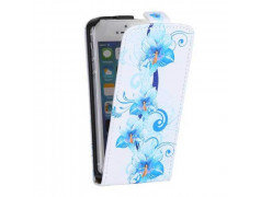 Etui cuir a rabat FLEURS BLEUES pour Iphone 5 et 5S