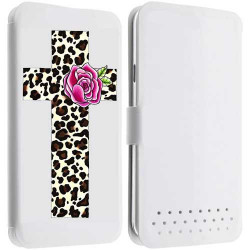 Etui Cuir M CROIX LEOPARD pour WIKO DARFULL, GOA, OZZY, SUNSET