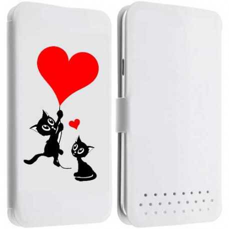 Etui Cuir L LOVE CAT pour WIKO Darkmoon, Birdy, Gateaway, Highway, Pure, Star, Signs, Iggy, Jimmy, Rainbow ...