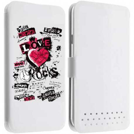 Etui Cuir L LOVE ROCK pour WIKO Darkmoon, Birdy, Gateaway, Highway, Pure, Star, Signs, Iggy, Jimmy, Rainbow ...