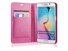 Etui cuir portefeuille rose pour SAMSUNG GALAXY S6 Edge
