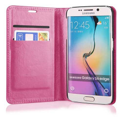 Etui cuir portefeuille rose pour SAMSUNG GALAXY S6 Edge