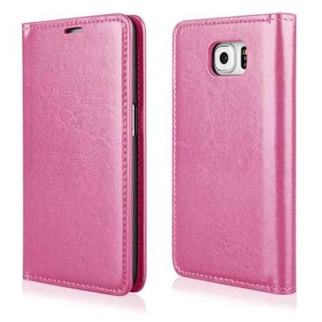 Etui cuir portefeuille rose pour SAMSUNG GALAXY S6 Edge