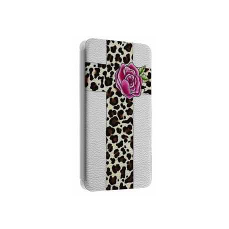 Etui portefeuille cuir CROIX LEOPARD Samsung Galaxy S2, S6, S6 Edge, S6 Edge + et Alpha