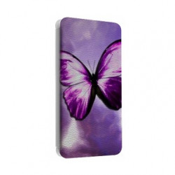 Etui portefeuille cuir PAPILLON MAUVE Samsung Galaxy S2, S6, S6 Edge, S6 Edge + et Alpha