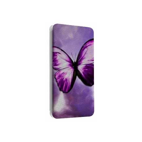 Etui portefeuille cuir PAPILLON MAUVE Samsung Galaxy S2, S6, S6 Edge, S6 Edge + et Alpha